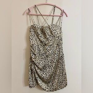 Zara Cream & Black Leopard Mini Dress with Criss Cross Spaghetti Straps Size M